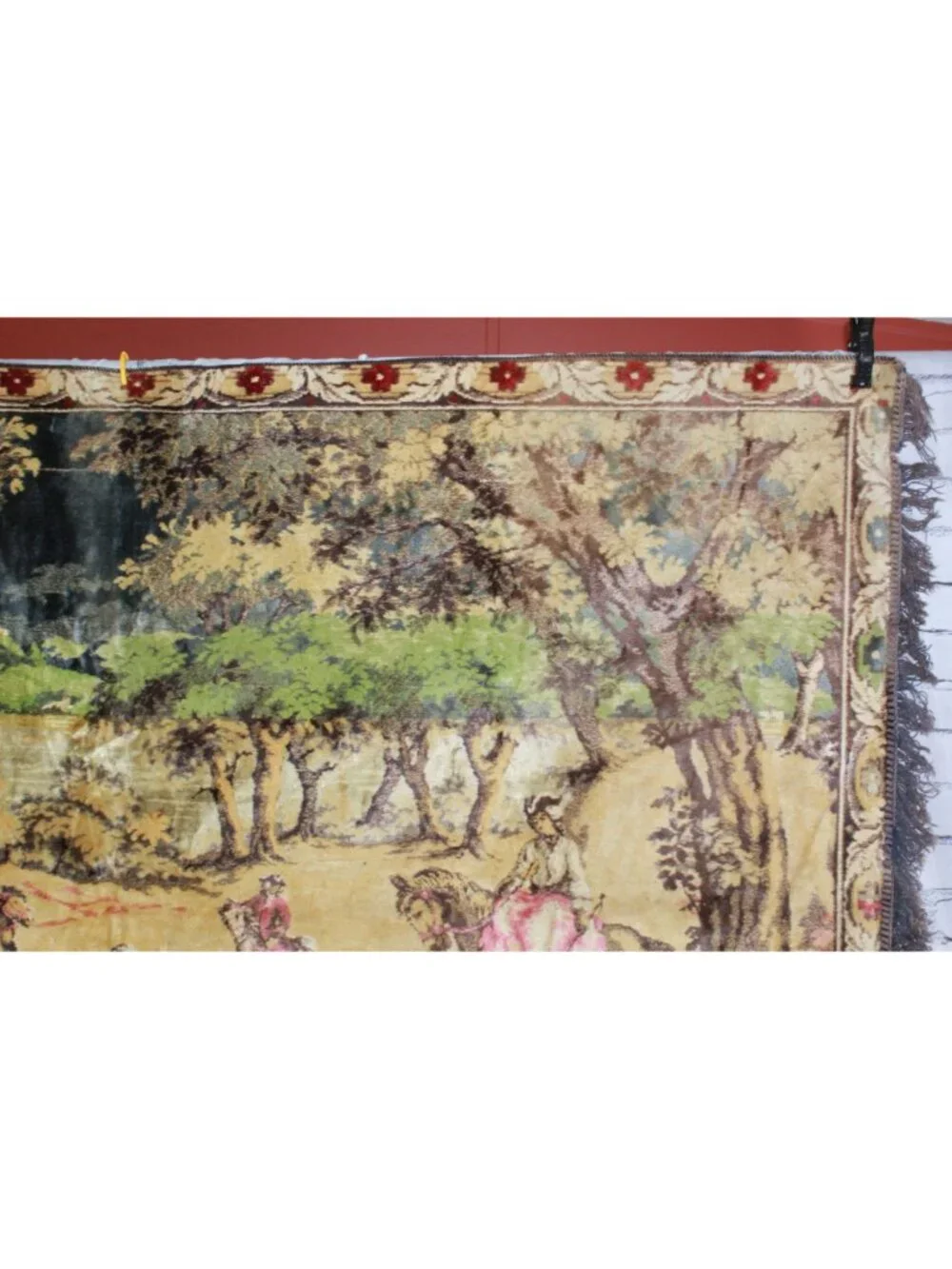 Vintage French Hunting Scene Tapestry Wall Hanging Blanket Fringe Decor 50x72